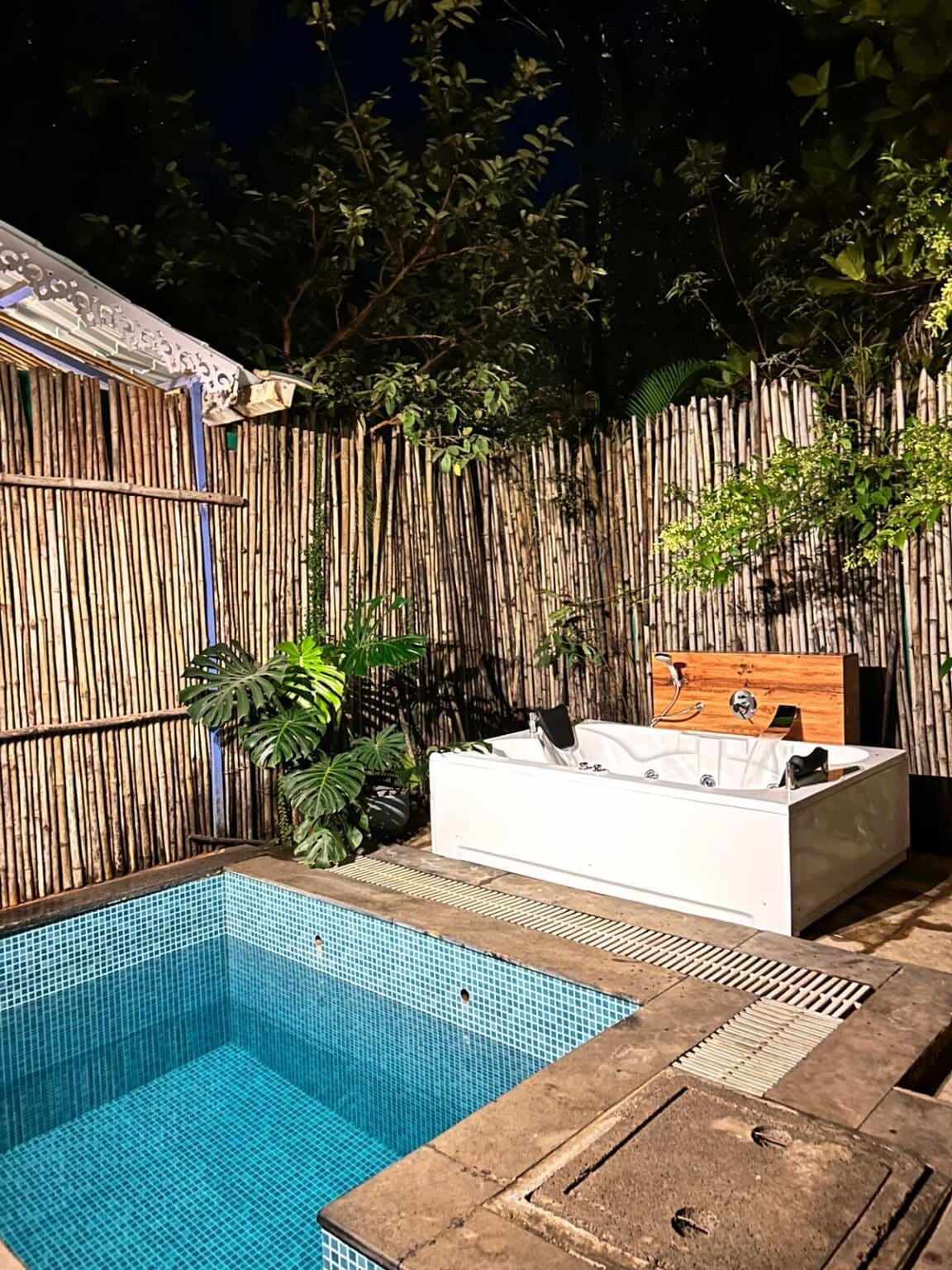 Pool Cabin with Jacuzzi in Night