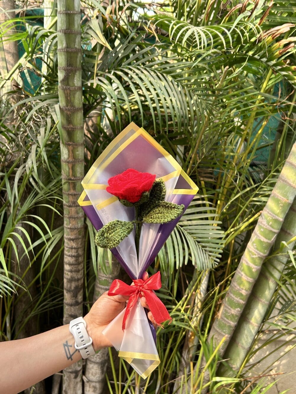 Handcrafted Crochet Single Rose Bouquet