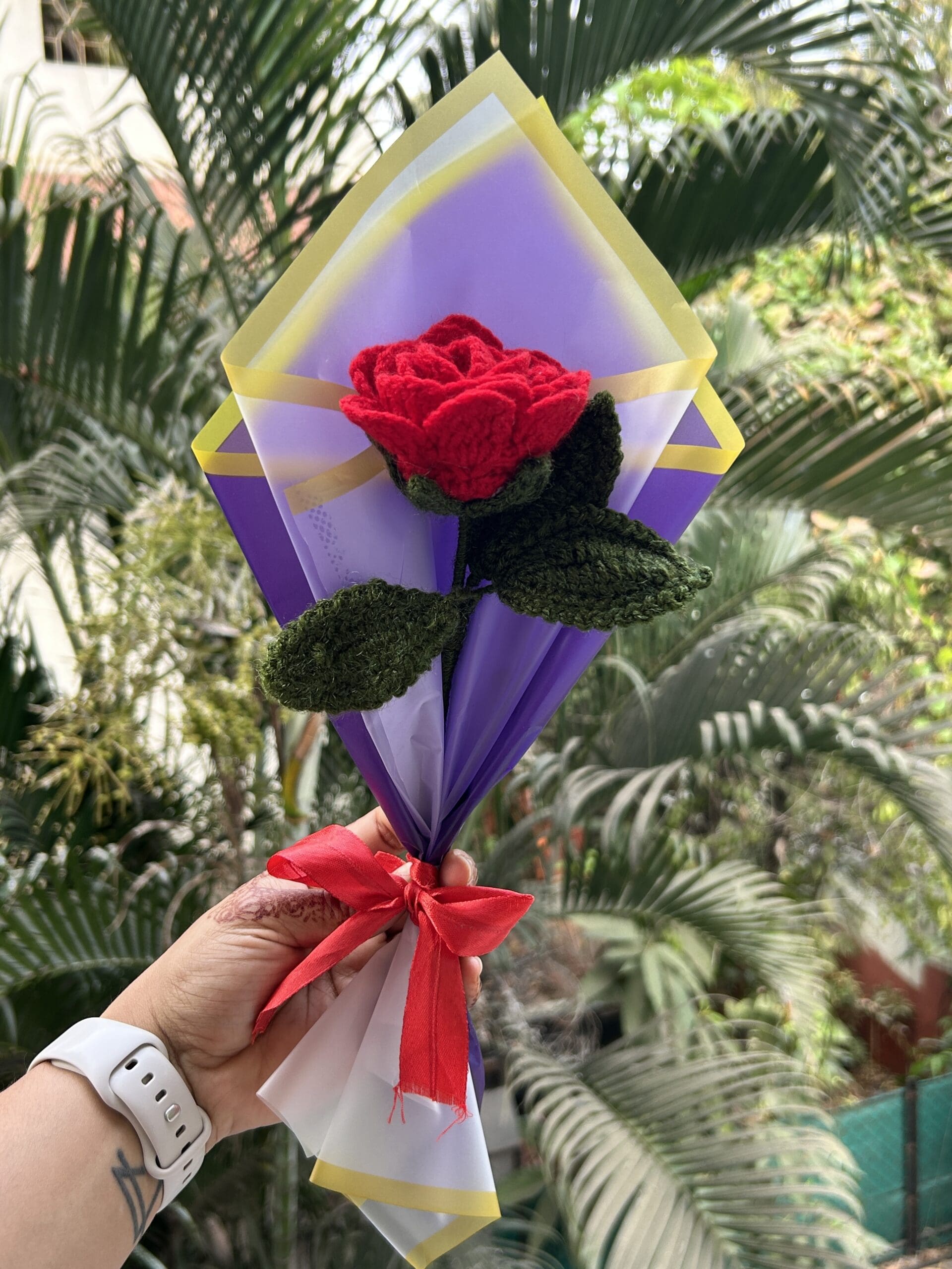 Handcrafted Crochet Single Rose Bouquet