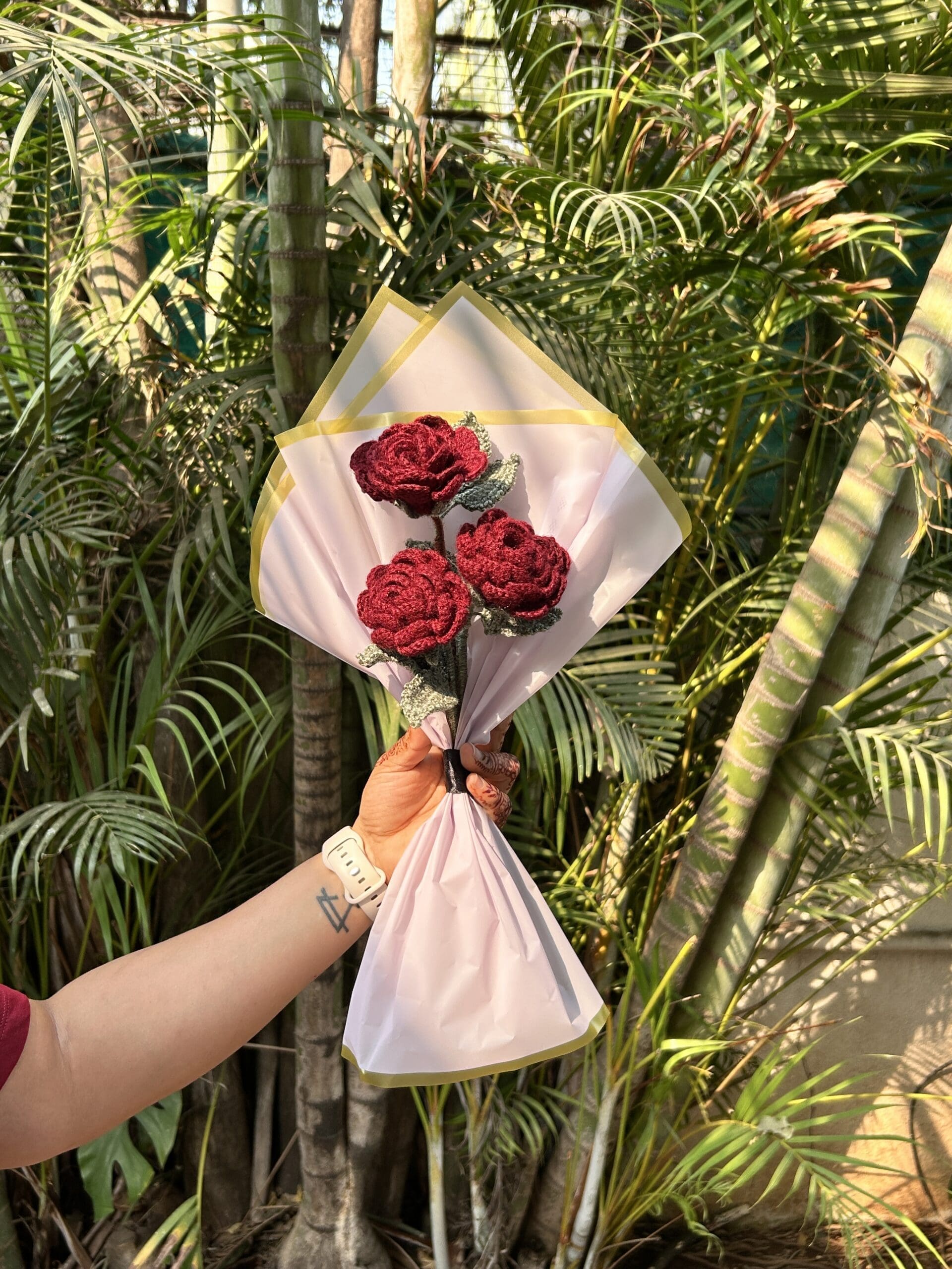 Handcrafted Crochet Trio Rose Bouquet - Pink 2