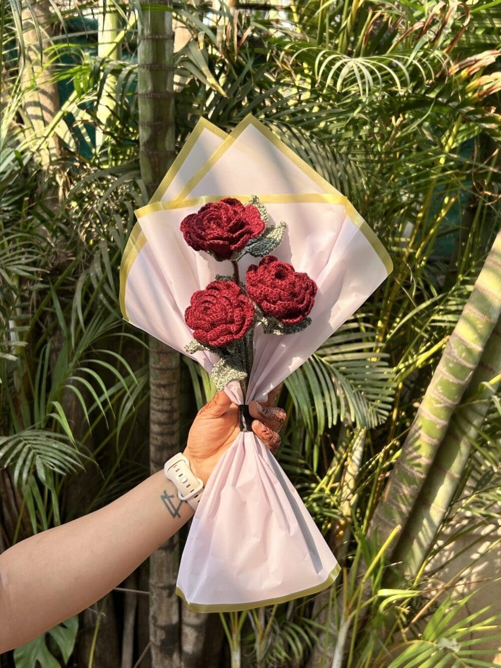 Handcrafted Crochet Trio Rose Bouquet