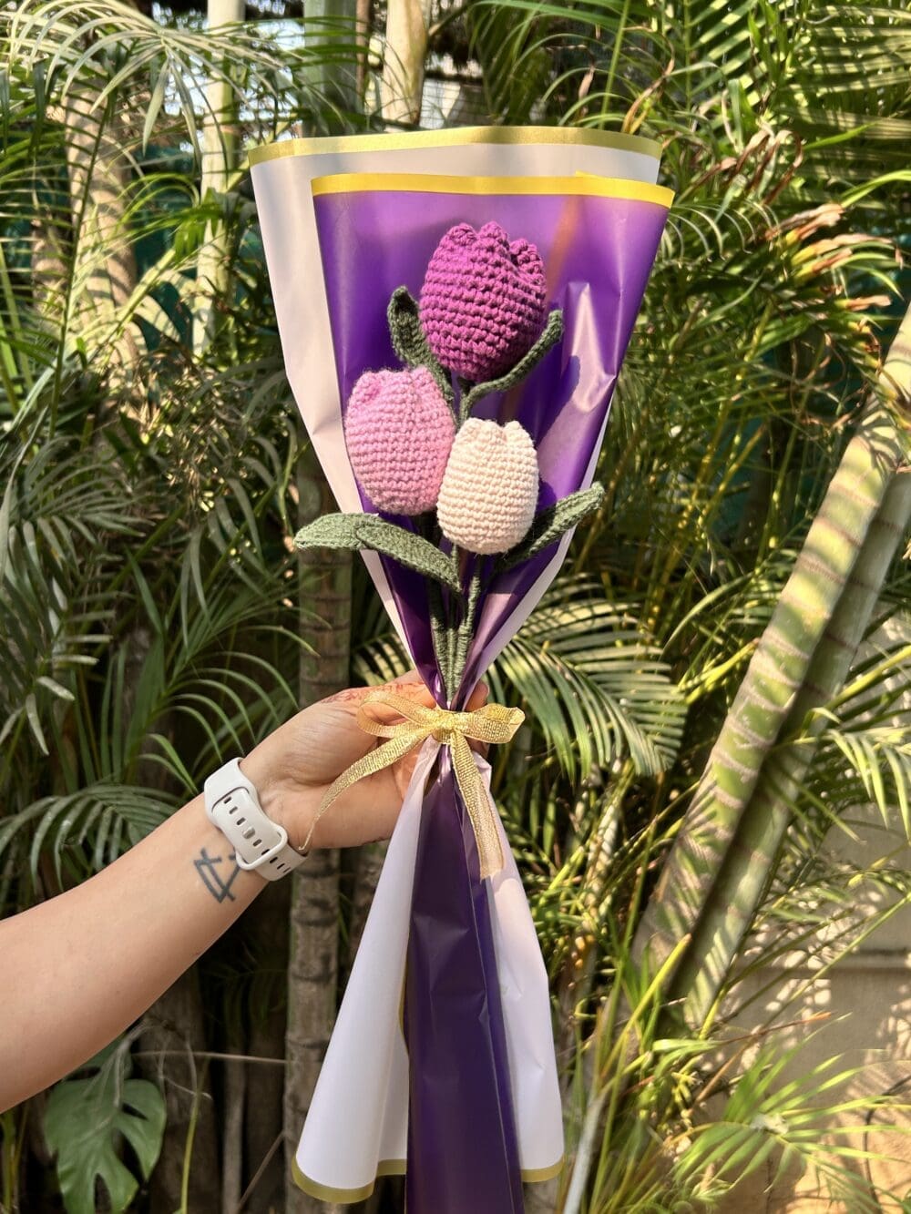 Handcrafted Crochet Trio Tulip Bouquet